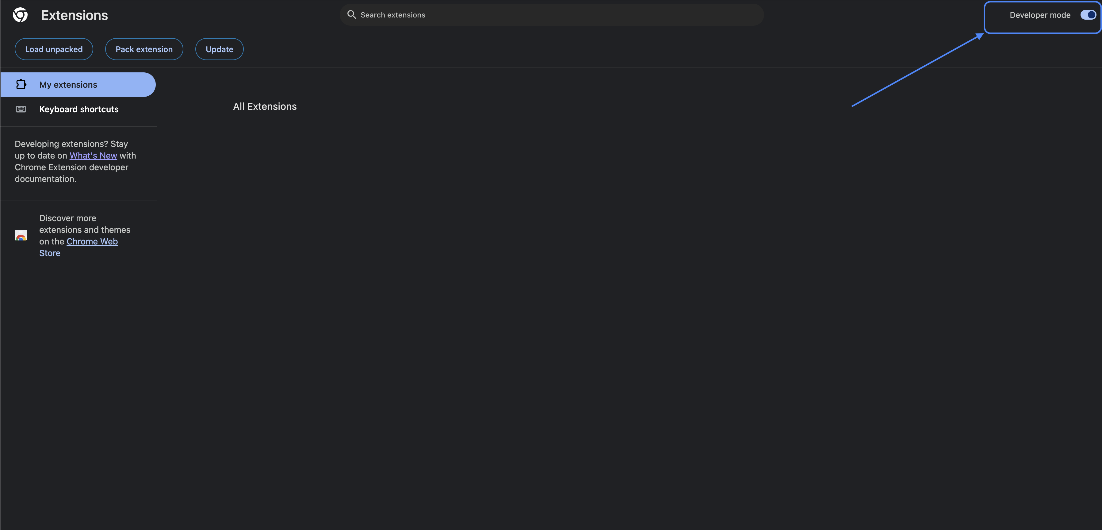 Chrome developer mode toggle